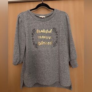 Cozy Gray Sweater with Gold Script